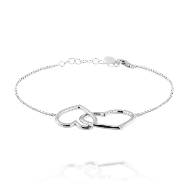 Bracciale con cuori medi intrecciati lucidi - rhodiato