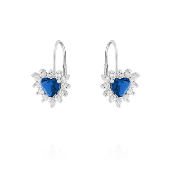 Orecchini Royal / Kate cuore con zirconi blu e bianchi – rhodiato