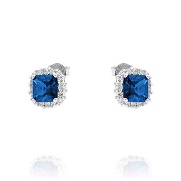 Orecchini Royal / Kate quadrato con zirconi blu e bianchi – rhodiato