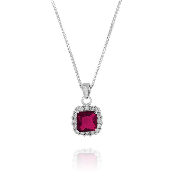 Collana Royal / Kate quadrato con zirconi rossi e bianchi - rhodiato