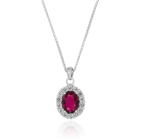 Collana Royal / Kate ovale con zirconi rossi e bianchi - rhodiato