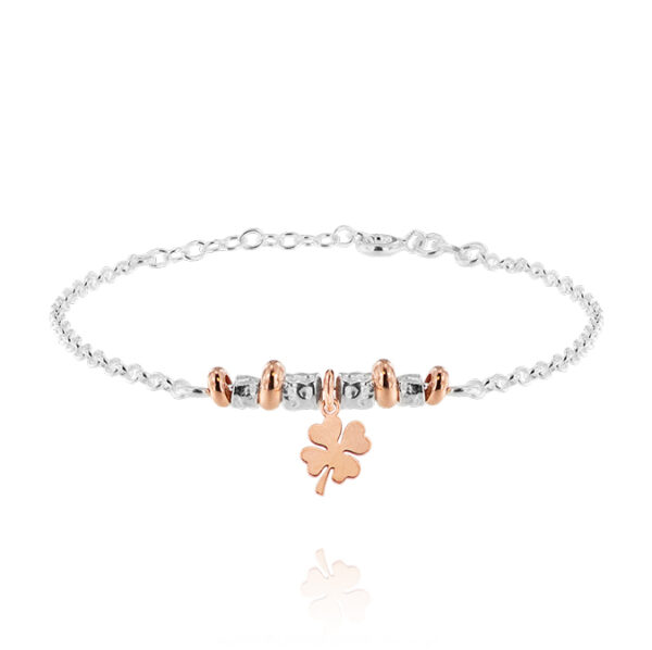 Bracciale con pepite, rondelle e quadrifoglio rosé - galvanica argento e placcato rosé
