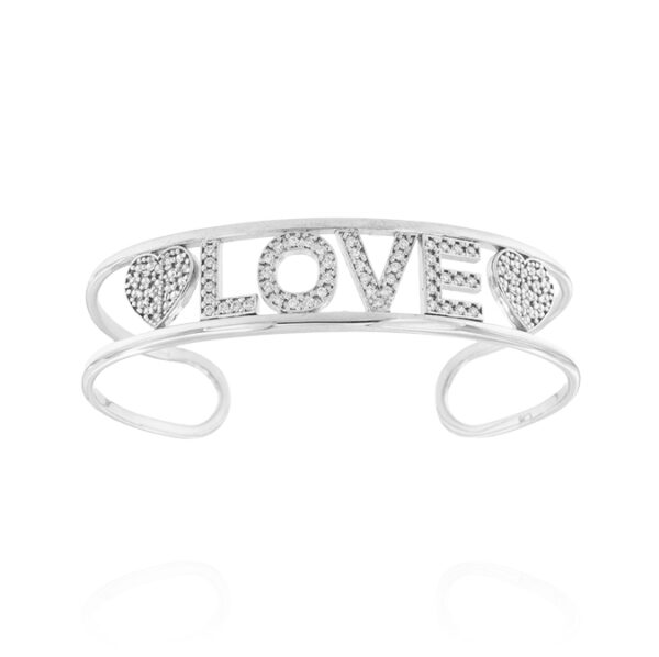 Bracciale schiava "LOVE" con zirconi bianchi - personalizzabile - rhodiato