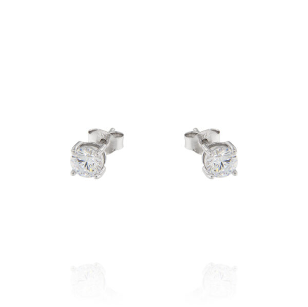 Orecchini punto luce tondi con griffe e zirconi bianchi - 5 mm - rhodiato