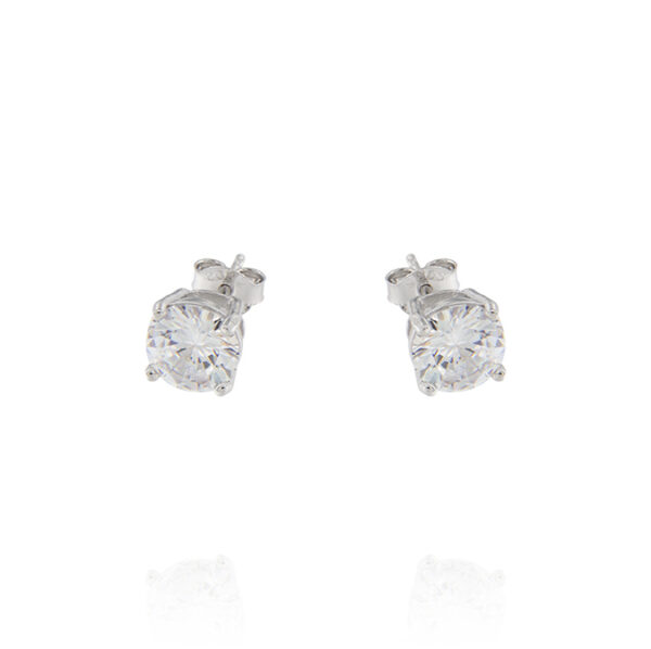 Orecchini punto luce tondi con griffe e zirconi bianchi - 7 mm - rhodiato