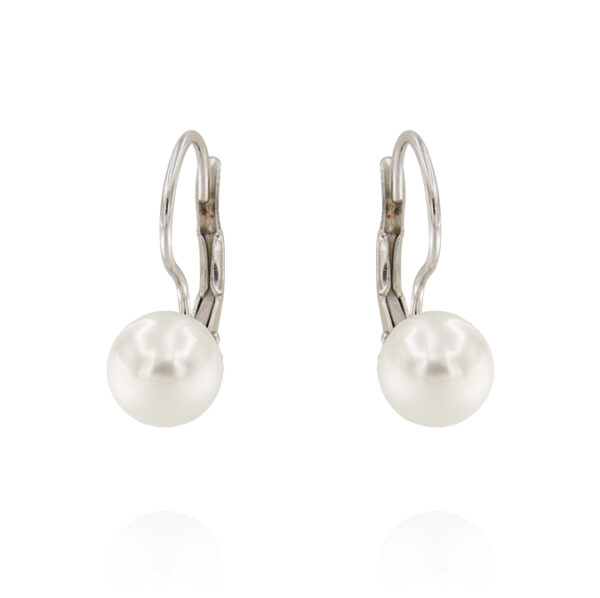 Orecchini a monachella con perla bianca - 8 mm - rhodiato