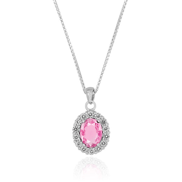 Collana Royal / Kate ovale con zirconi rosa e bianchi - rhodiato