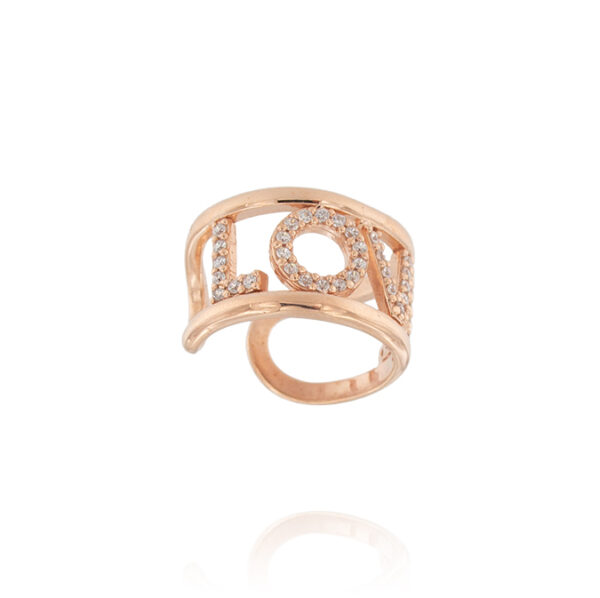 Anello "LOVE" con zirconi bianchi - personalizzabile - placcato rosé - immagine 2