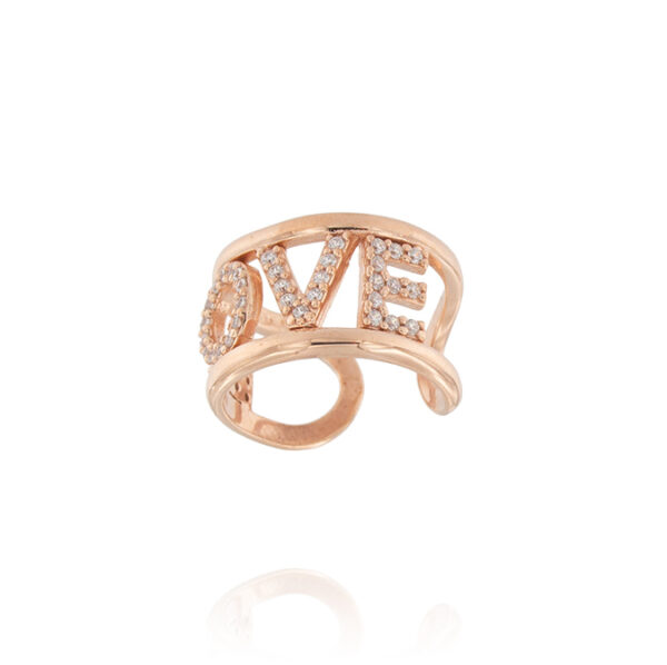 Anello "LOVE" con zirconi bianchi - personalizzabile - placcato rosé - immagine 3