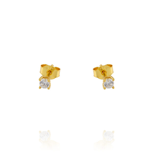 Orecchini punto luce con griffe e zirconi bianchi - 3 mm - placcato oro
