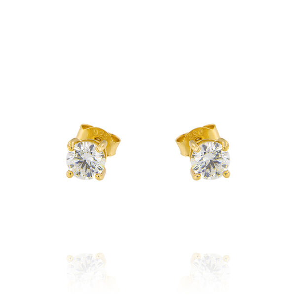 Orecchini punto luce con griffe e zirconi bianchi - 5 mm - placcato oro