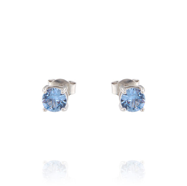 Orecchini punto luce con griffe e zirconi azzurri - 5 mm - rhodiato