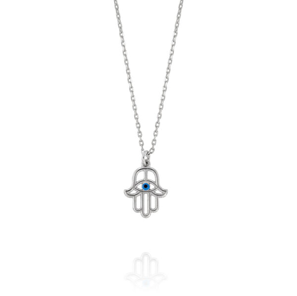 Collana con Mano di Fatima con smalto azzurro e nero - rhodaito