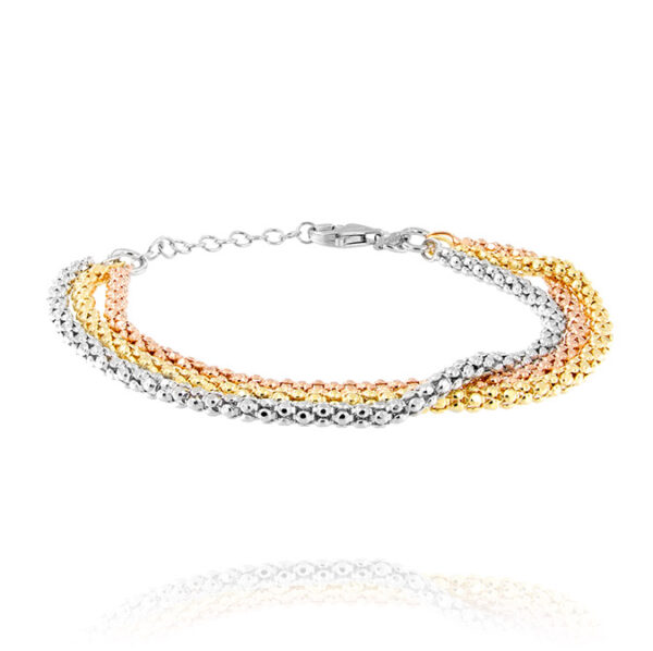 Bracciale con 3 catene coreane - 2 mm - placcato oro, rosé e rhodiato