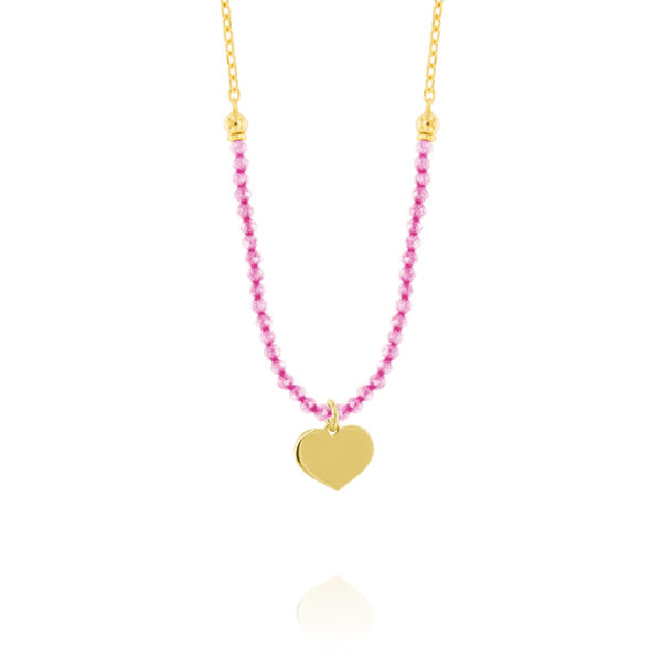 Collana con pietre rosa e cuore – placcato oro