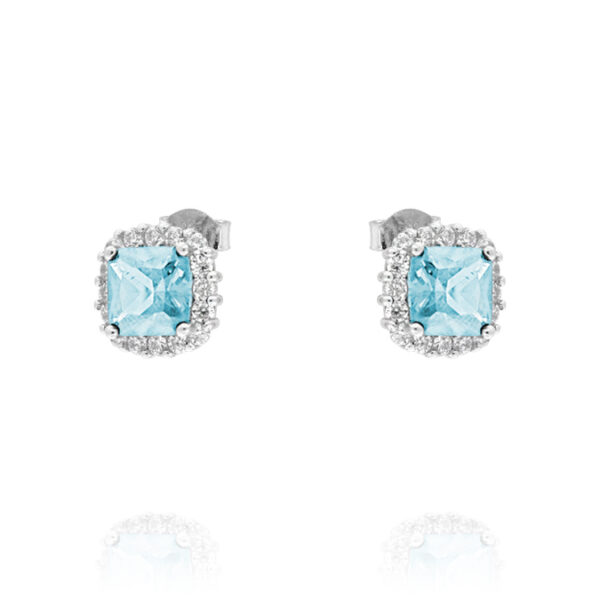 Orecchini Royal / Kate quadrato con zirconi acquamarina e bianchi – rhodiato