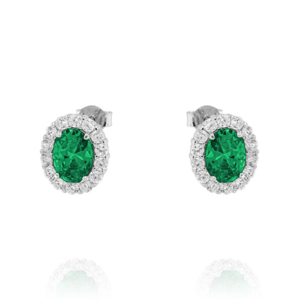 Orecchini Royal / Kate ovale con zirconi verde e bianchi – rhodiato