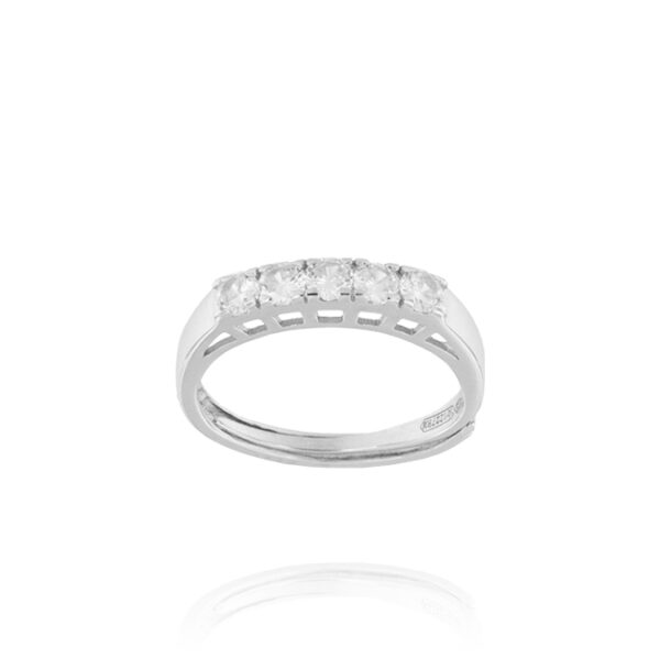 Anello con 5 zirconi bianchi - regolabile - rhodiato