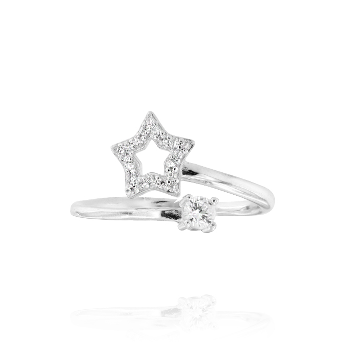 Anello stella contrarié con zirconi bianchi - regolabile - rhodiato