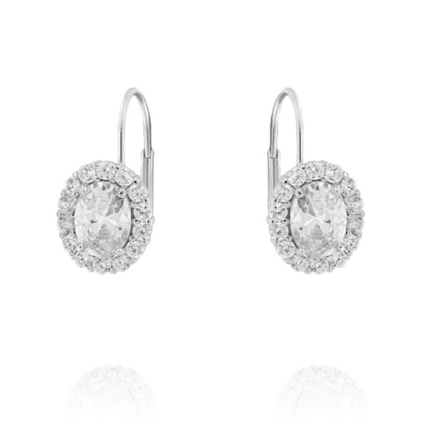 Orecchini Royal / Kate ovale con zirconi bianchi – rhodiato