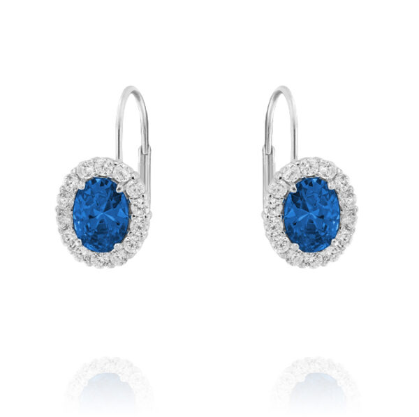 Orecchini Royal / Kate ovale con zirconi blu e bianchi – rhodiato