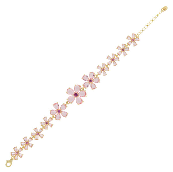 Bracciale fiore con zirconi rosa in gradazione - placcato oro