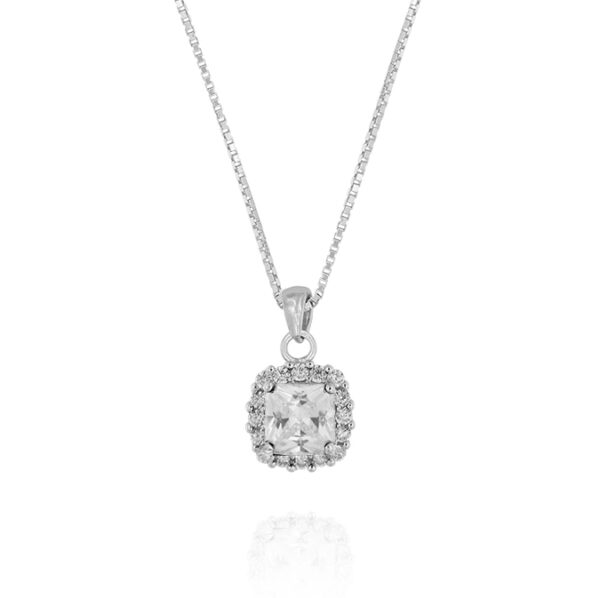 Collana Royal / Kate quadrato con zirconi bianchi - rhodiato