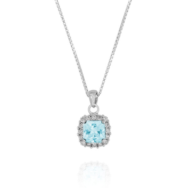 Collana Royal / Kate quadrato con zirconi acquamarina e bianchi - rhodiato