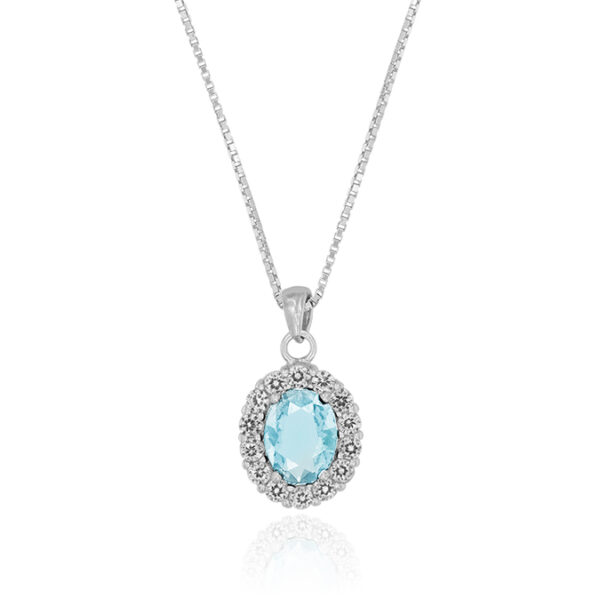 Collana Royal / Kate ovale con zirconi acquamarina e bianchi - rhodiato