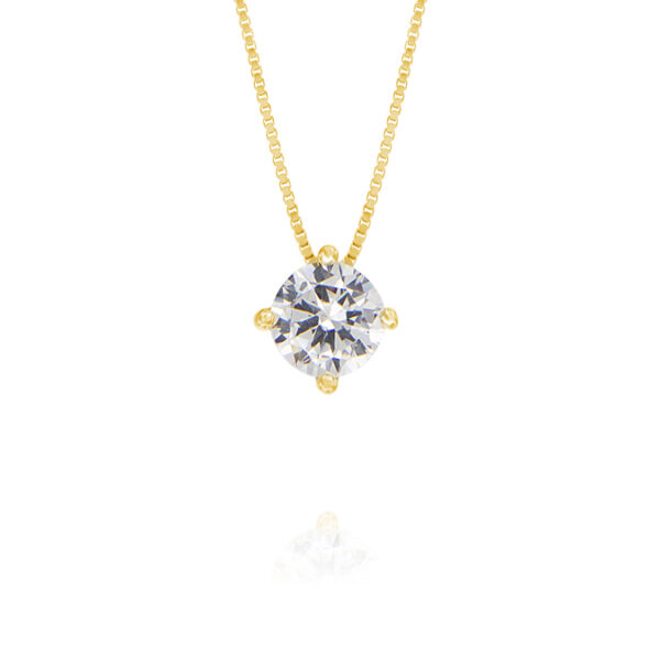 Collana punto luce con griffe e zircone bianco passante - 7 mm - placcato oro