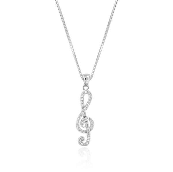 Collana pendente chiave di violino con zirconi bianchi - rhodiato