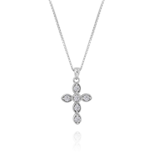 Collana pendente croce ritorta con zirconi bianchi – rhodiato