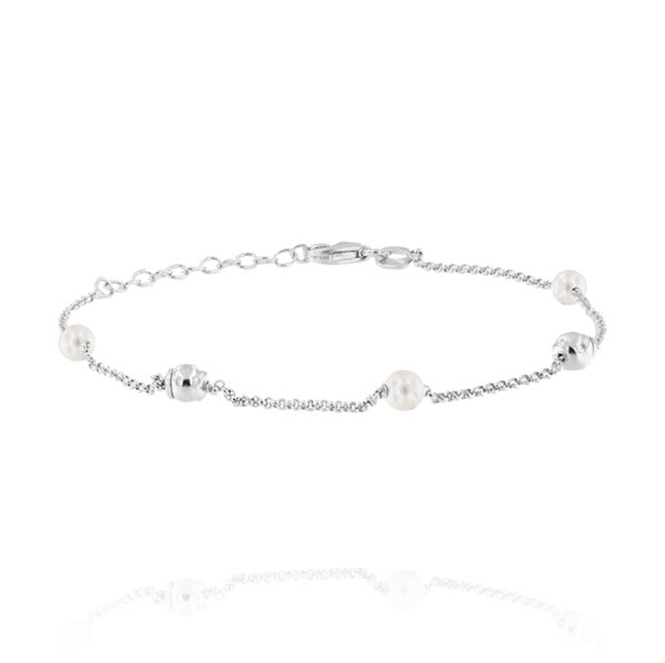 Bracciale con perle bianche e palline lucide - rhodiato