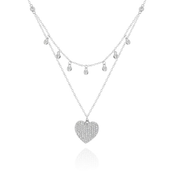 Collana pendente cuore e zirconi bianchi – rhodiato