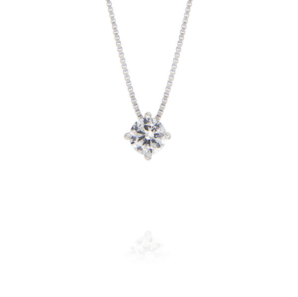 Collana punto luce con griffe e zircone bianco passante - 5 mm - rhodiato