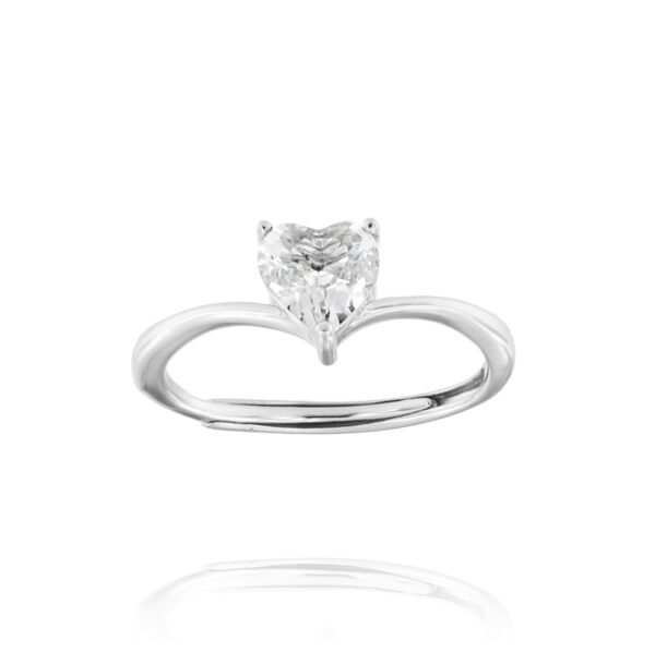 Anello solitario cuore con zircone bianco - regolabile - rhodiato