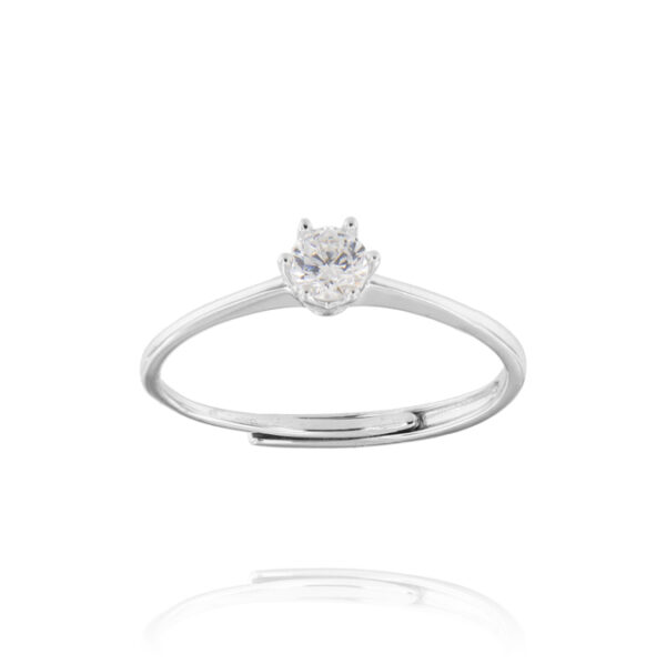 Anello solitario con zircone bianco - regolabile - rhodiato