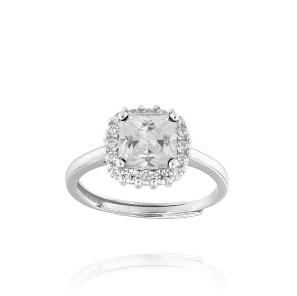 Anello Royal / Kate quadrato con zirconi bianchi – rhodiato