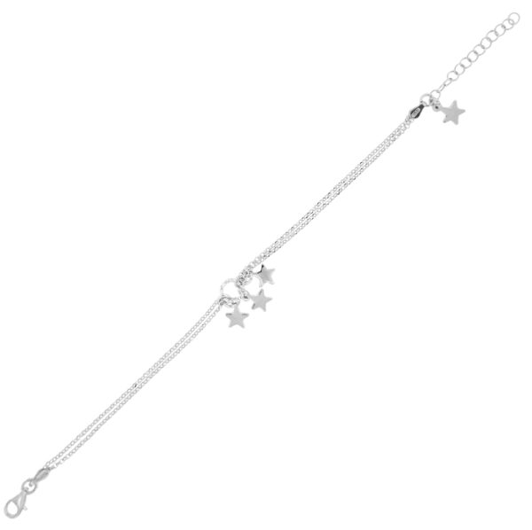 Bracciale doppia catena con stelle pendenti lucide - rhodiato