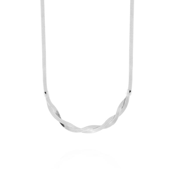 Collana catena tagliatella con intreccio centrale - rhodiato