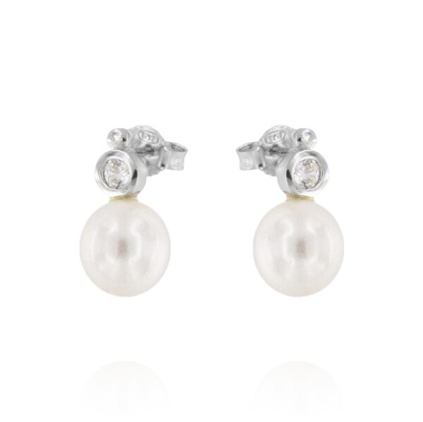 Orecchini con perla bianca naturale e zircone bianco - rhodiato