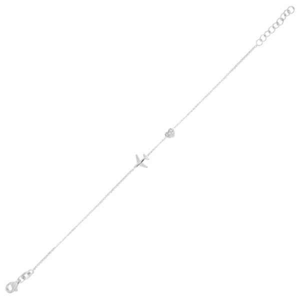 Bracciale aereo lucido e cuore con zirconi bianchi – rhodiato