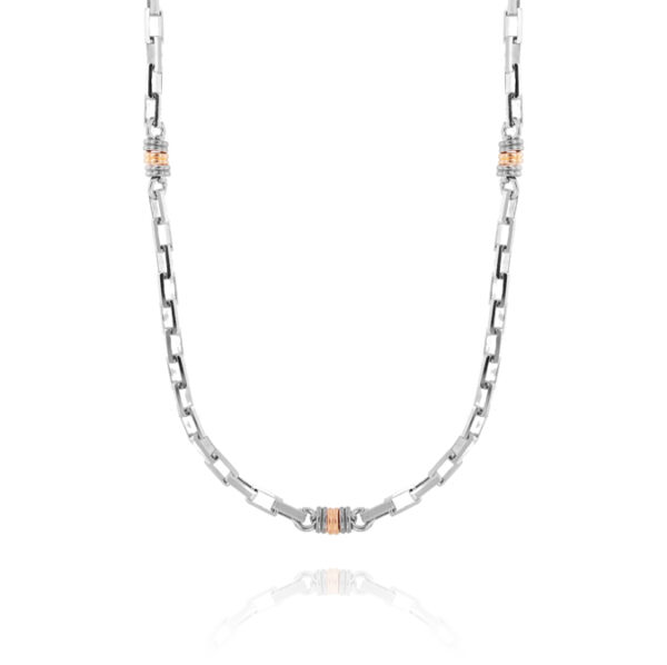 Collana catena rettangolare con rondelle lucide - rhodiato e placcato rosé