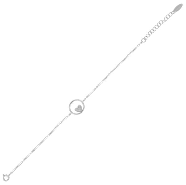 Bracciale anello con cuore e zirconi bianchi - rhodiato