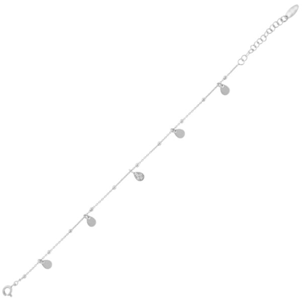 Bracciale con pendenti goccia lucide e zirconi bianchi - rhodiato