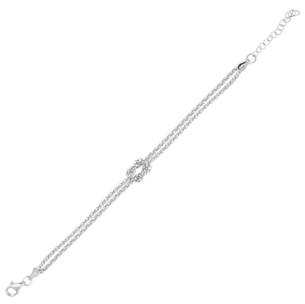 Bracciale a doppia catena coreana con nodo marino - rhodiato
