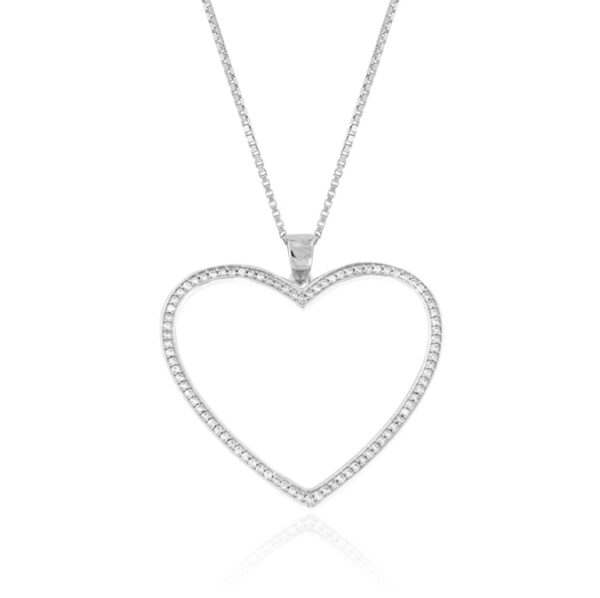Collana pendente cuore grande traforato con zirconi bianchi - rhodiato