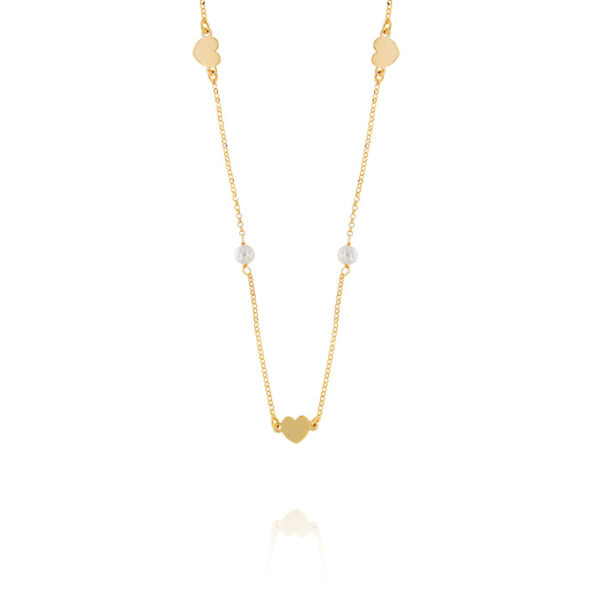 Collana con tre cuori e due perle - placcato oro - immagine 2