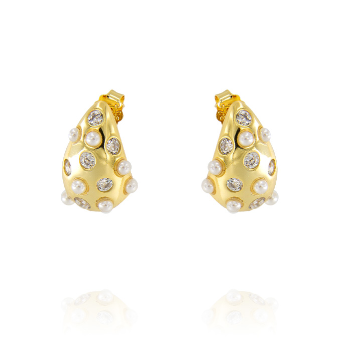 Orecchini goccia con perle e zirconi – placcato oro