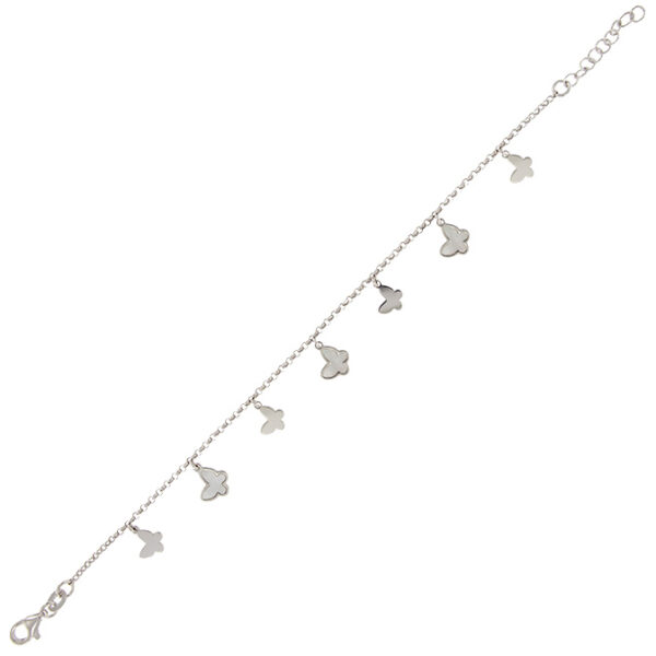 Bracciale con 7 farfalle pendenti, 3 con Madreperla - rhodio